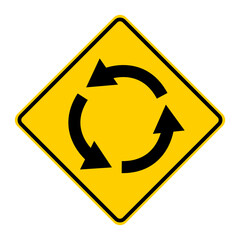 Yellow icon road sign roundabout