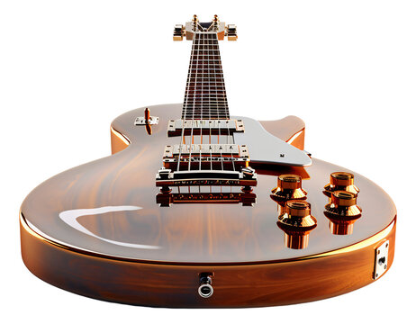 A 3D image of a shiny metal guitar on a plain white background.