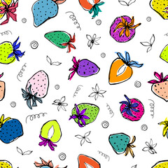 Vector seamless pattern with colorful stylized strawberries