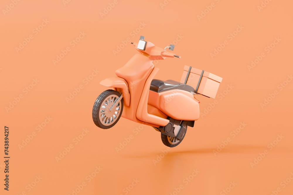 Poster 3d scooter or motor delivery express icon. e-commerce concept, shopping online and fast delivery ser