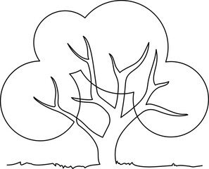 Lonely tree. Landscaped park with path and tree.  A place to relax in nature. Continuous line drawing. Vector illustration.