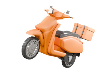 3d Scooter or motor delivery express icon. E-commerce concept, Shopping online and Fast delivery service on mobile application concept. isolated on orange background. banner, copy space. 3D Rendering.