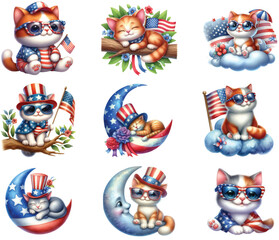 4th Of July Cute Cats Clipart