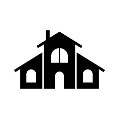 Two-story house icon. Black silhouette. Front view. Vector simple flat graphic illustration. Isolated object on a white background. Isolate.
