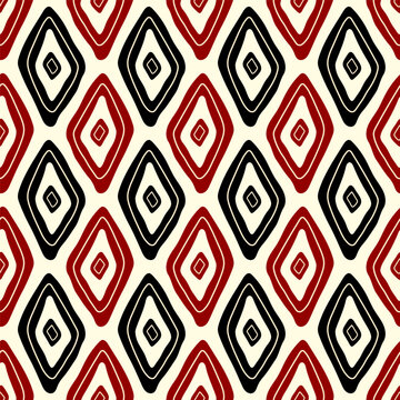 Small black and red rhombuses isolated on a white background. Geometric seamless pattern. Vector simple flat graphic hand drawn illustration. Texture.