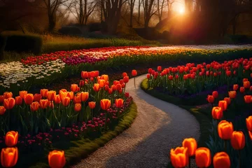 Wandcirkels aluminium field of tulips © Anoo