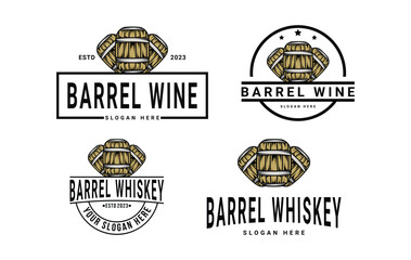 set of barrel whiskey vintage logo design vector template 