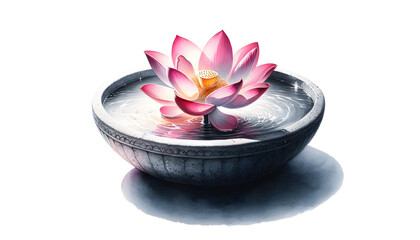 Fototapeta na wymiar Watercolor lotus with beautiful flowers for background.