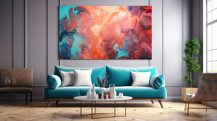 A Symphony of Pigments where Vibrant Hues Explode in Abstract Expression on Canvas.