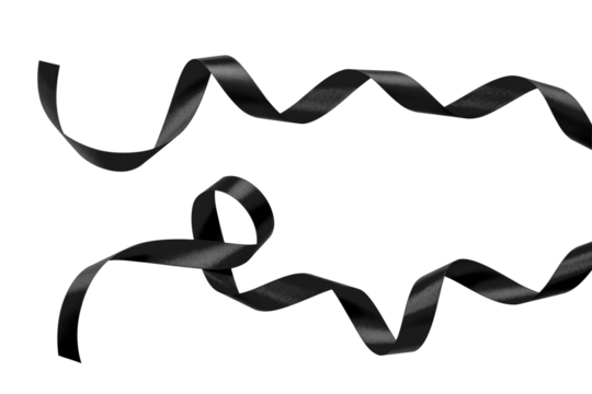 Black ribbon satin bow color curly scroll hanging png set isolated on transparent background with clipping path for ceremony invitation card design decoration element