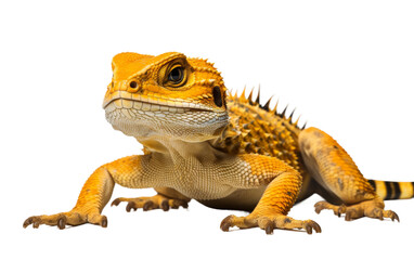 Naklejka premium Close Up of Lizard. A close up view of a lizard showcasing its intricate scales and features as it rests calmly in the frame. On PNG Transparent Clear Background.
