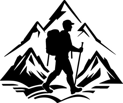 recommend clip art: Mountain tracking or hiking icon isolated on white background