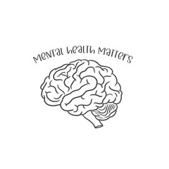 Mental heath matters, brain line art, human brain vector