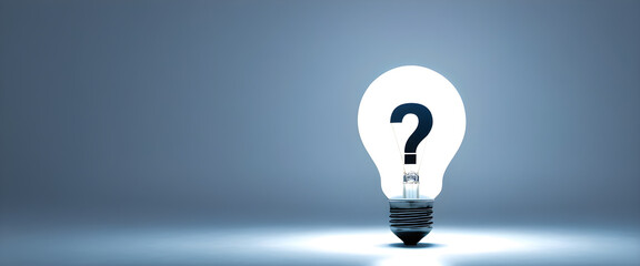 Light bulb with question mark. A black question mark inside a white light bulb. Isolated on gray background.