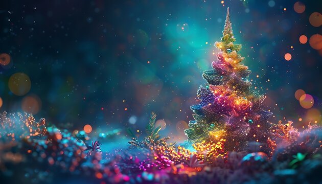 "Unusual Acid Colors Christmas Tree - Surreal Reality in Stock Image"