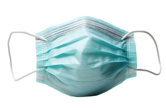 Face Mask With Blue Filter. The mask is designed to filter out particles and protect the wearer. The blue filter adds an extra layer of protection. On PNG Transparent Clear Background.