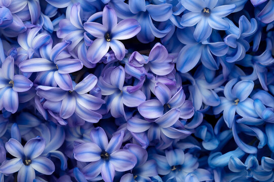Vibrant pattern of blue hyacinth flowers densely packed