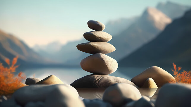 A Pile Of Rocks Sitting On The Beach