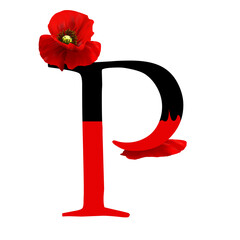 Capital Letter of English alphabet romantic with poppy