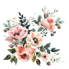 Watercolor floral arrangement artwork a romantic and elegant feel with wedding decorations or springtime themes.