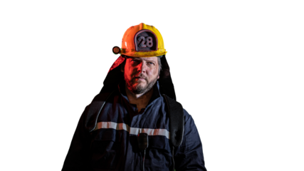 portrait of a male firefighter with a smoky face