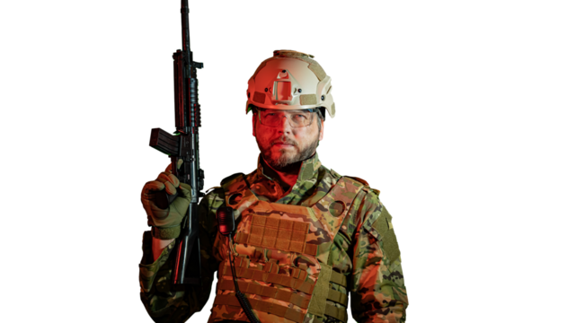 a soldier with a machine gun in his hands