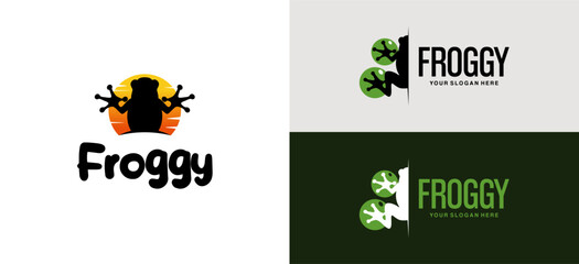 Wild nature frog logo design template - obrazy, fototapety, plakaty