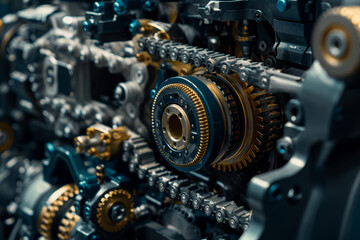 Gears and cogs turning in a factory - a digital illustration of technology and machinery