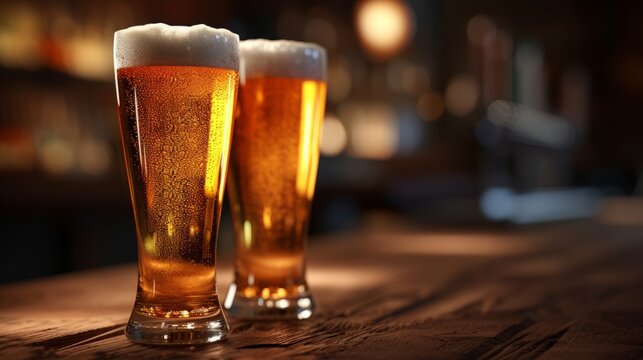 Glass of beer background for International Beer's day. Copy space for text