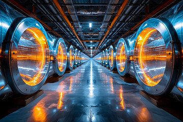 Fototapeta premium Illuminated Yellow Lights in Large Tunnel