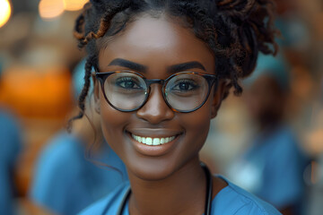 Smiling Woman With Glasses - obrazy, fototapety, plakaty