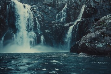 Cascading waterfalls plummet into a pristine pool below, their thundering roar harmonizing with the symphony of nature.