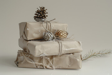 christmas gift wrapping on white background with stri