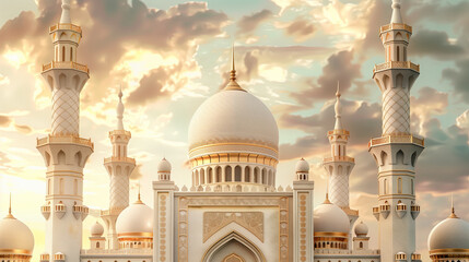 Fototapeta na wymiar 3d golden islamic mosque. ramadan kareem banner background. ramadan kareem holiday celebration concept