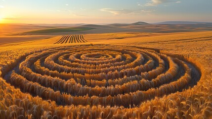 Fototapeta na wymiar Wheat field with alien circles, photo....