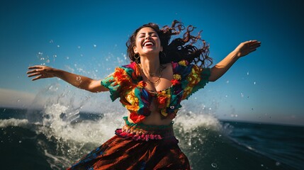 Young Latin Mexican woman who is on the beach enjoying