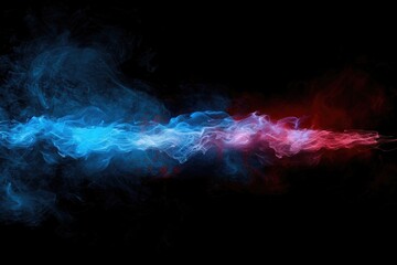 Artificial smoke in red blue light on black background in darkness