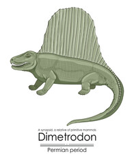 Dimetrodon, one of the earliest relatives of mammals, Permian period synapsid. Colorful illustration on a white background