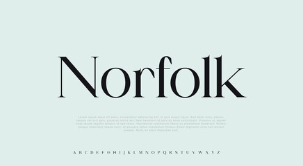 Vector Norfolk logo fashion store gold and white chic font elite alphabet letters and numbers set - obrazy, fototapety, plakaty