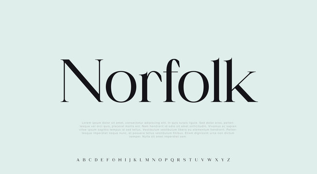 Vector Norfolk logo fashion store gold and white chic font elite alphabet letters and numbers set