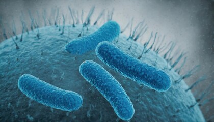 close up of 3d microscopic blue bacteria