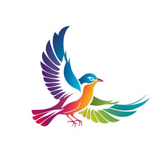 Obraz premium Vector illustration of a rainbow bird in flight, white background