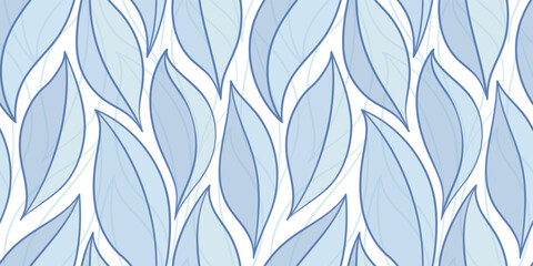 Blue Leaves Pattern. Watercolor leaves seamless vector background, wavy jungle print - obrazy, fototapety, plakaty