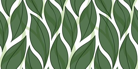 Green leaves seamless vector pattern. Watercolor tea leaf background, textured jungle print