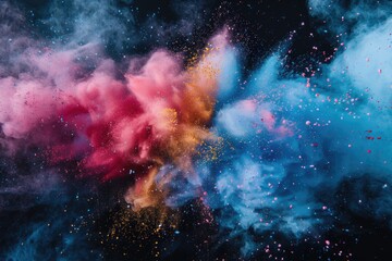 Fototapeta premium Colored powder explosion on black background. Freeze motion.