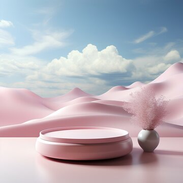 Abstract minimal concept of a pastel pink blue background and base model for product