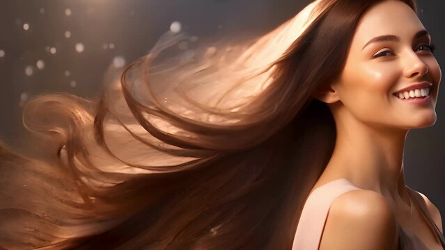 hair woman with stylish hairstyle, happy with beauty products, hair shampoo or conditioner, perfect healthy lovely shiny hair, fashion, modern, beauty, makeup, model, cosmetics, portrait