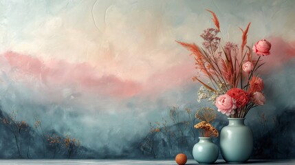 Elegant Still Life of Flowers in Pastel Tones with Textured Backdrop