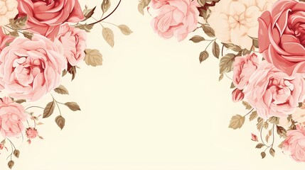 Floral arrangement, pink rose flowers with copy space