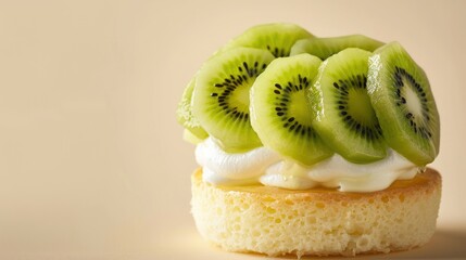 Mini Shortcake Pastry with Fresh Kiwi Slices. Sweet and Tangy Delight on Soft Beige Background